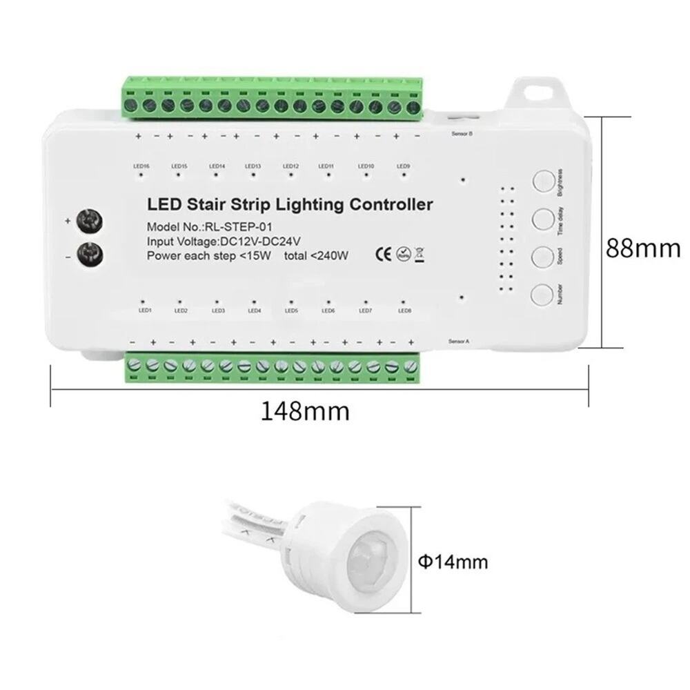16 Channels Led Stair Light Staircase Controller 2 PIR for Indoor Flexible 5438